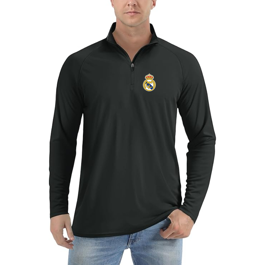 Men’s  Real Madrid Soccer  - Lightweight Quarter-Zip Athletic Shirt – Long Sleeve Performance Wear