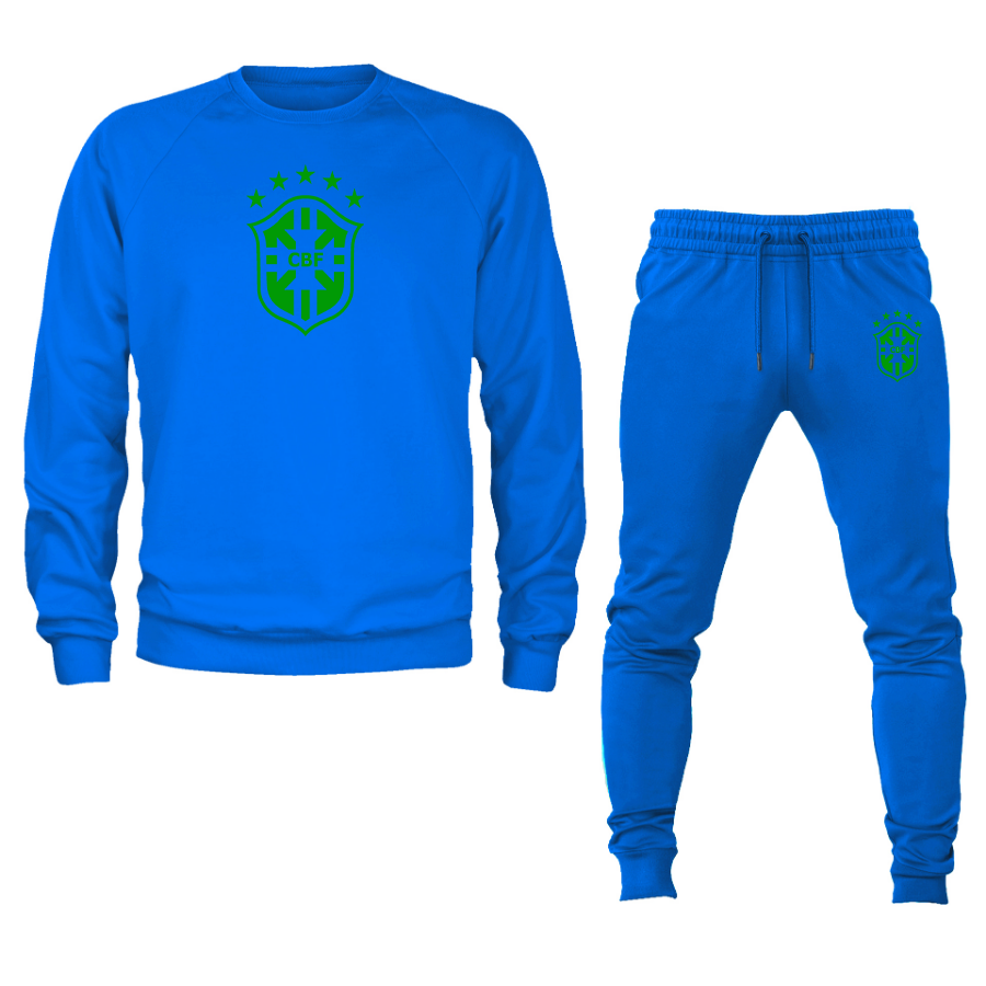 Men's Brazil Soccer Logo Crewneck Sweatshirt Joggers Suit