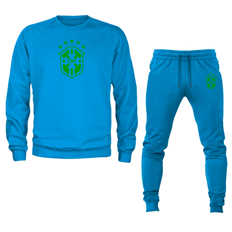 Men's Brazil Soccer Logo Crewneck Sweatshirt Joggers Suit